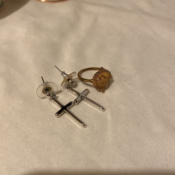 Gold and Silver Cross Earrings and Ring - Picture 5 of 5